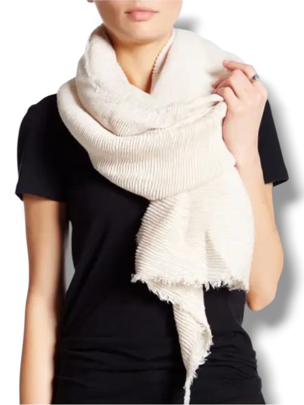 JustFab Women’s Cream Ivory Silver Shimmer Herringbone Chevron Pattern Scarf
